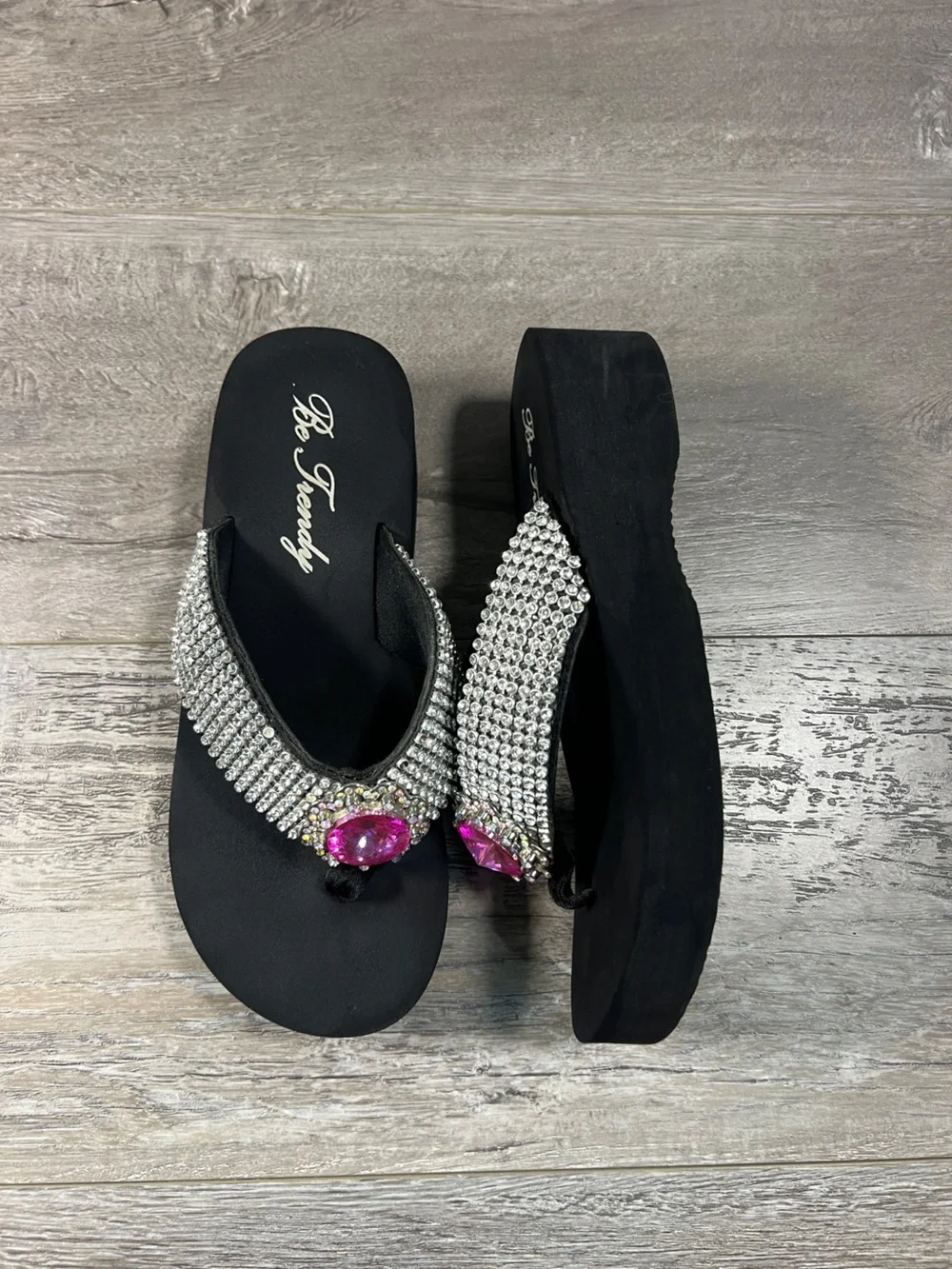 BeTrendy Rhinestone Wedge Platform Sandals Size 7